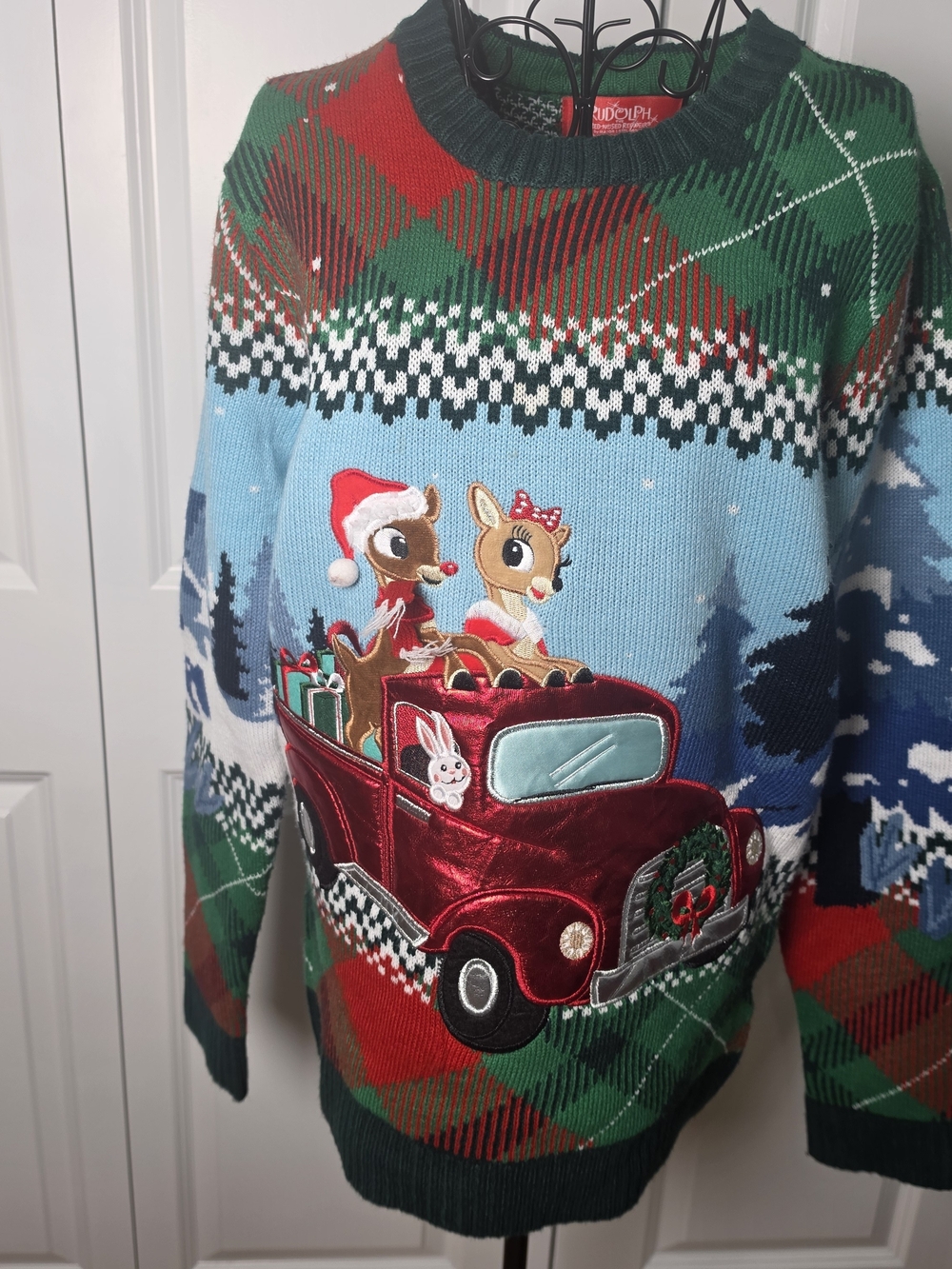 Rudolph Red-Nosed Reindeer 3D Red Truck Christmas Sweater Size S